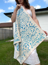 Load image into Gallery viewer, Naturally-Dyed + Hand Painted Linen Bandana — Floral Blues 2

