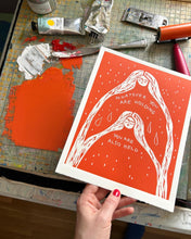 Load image into Gallery viewer, Handprinted Blockprint in Orange • You Are Also Held • Limited Edition