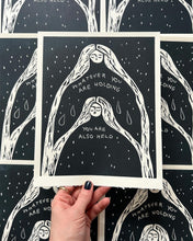 Load image into Gallery viewer, Handprinted Blockprint in Black • You Are Also Held • Limited Edition