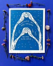 Load image into Gallery viewer, Handprinted Blockprint in Blue • You Are Also Held • Limited Edition