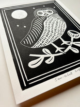 Load image into Gallery viewer, Handprinted Blockprint • Saw-Whet Owl in Black
