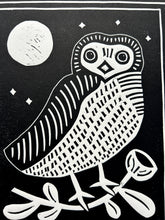 Load image into Gallery viewer, Handprinted Blockprint • Saw-Whet Owl in Black