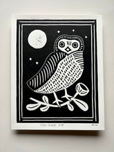 Load image into Gallery viewer, Handprinted Blockprint • Saw-Whet Owl in Black