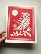 Load image into Gallery viewer, Handprinted Blockprint • Saw-Whet Owl in Light Red