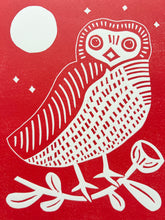 Load image into Gallery viewer, Handprinted Blockprint • Saw-Whet Owl in Light Red
