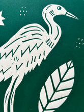 Load image into Gallery viewer, Handprinted Blockprint • Great Blue Heron in Green