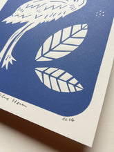 Load image into Gallery viewer, Handprinted Blockprint • Great Blue Heron in Blue
