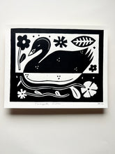 Load image into Gallery viewer, Handprinted Blockprint • Trumpeter Swan in Black