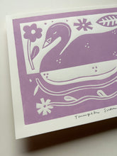Load image into Gallery viewer, Handprinted Blockprint • Trumpeter Swan in Lavender