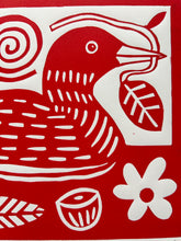 Load image into Gallery viewer, Handprinted Blockprint • Common Loon in Red