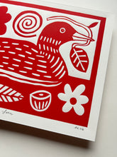 Load image into Gallery viewer, Handprinted Blockprint • Common Loon in Red
