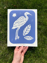 Load image into Gallery viewer, Handprinted Blockprint • Great Blue Heron in Blue