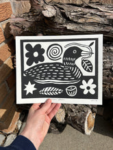 Load image into Gallery viewer, Handprinted Blockprint • Common Loon in Black