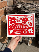 Load image into Gallery viewer, Handprinted Blockprint • Common Loon in Red