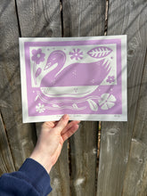 Load image into Gallery viewer, Handprinted Blockprint • Trumpeter Swan in Lavender