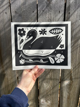 Load image into Gallery viewer, Handprinted Blockprint • Trumpeter Swan in Black