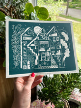 Load image into Gallery viewer, Handprinted Blockprint • Dream House in Forest Green