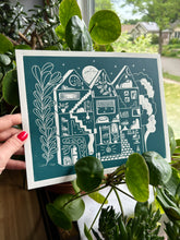 Load image into Gallery viewer, Handprinted Blockprint • Dream House in Forest Green