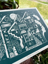 Load image into Gallery viewer, Handprinted Blockprint • Dream House in Forest Green