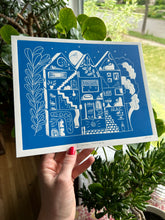 Load image into Gallery viewer, Handprinted Blockprint • Dream House in Cyan