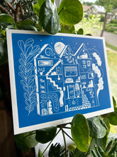 Load image into Gallery viewer, Handprinted Blockprint • Dream House in Cyan