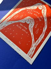 Load image into Gallery viewer, Handprinted Blockprint in Orange • You Are Also Held • Limited Edition