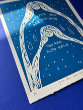 Load image into Gallery viewer, Handprinted Blockprint in Blue • You Are Also Held • Limited Edition