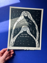 Load image into Gallery viewer, Handprinted Blockprint in Black • You Are Also Held • Limited Edition