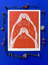 Load image into Gallery viewer, Handprinted Blockprint in Orange • You Are Also Held • Limited Edition