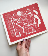 Load image into Gallery viewer, Handprinted Blockprint - Dream House in Warm Orange