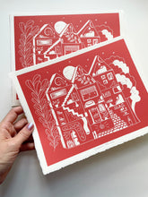 Load image into Gallery viewer, Handprinted Blockprint - Dream House in Warm Orange