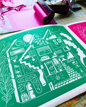 Load image into Gallery viewer, Handprinted Blockprint • Dream House in Jade Green