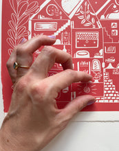 Load image into Gallery viewer, Handprinted Blockprint - Dream House in Warm Orange