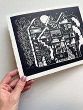 Load image into Gallery viewer, Handprinted Blockprint • Dream House in Black