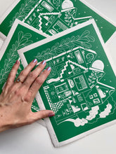 Load image into Gallery viewer, Handprinted Blockprint • Dream House in Jade Green