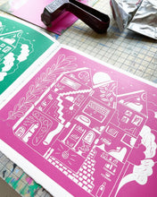 Load image into Gallery viewer, Handprinted Blockprint • Dream House in Rose Pink