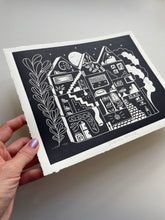 Load image into Gallery viewer, Handprinted Blockprint • Dream House in Black