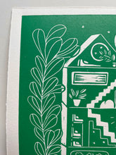 Load image into Gallery viewer, Handprinted Blockprint • Dream House in Jade Green