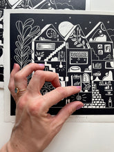 Load image into Gallery viewer, Handprinted Blockprint • Dream House in Black