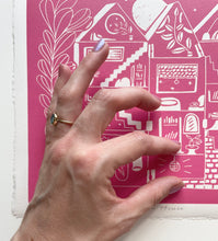 Load image into Gallery viewer, Handprinted Blockprint • Dream House in Rose Pink
