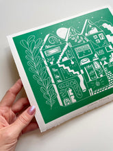 Load image into Gallery viewer, Handprinted Blockprint • Dream House in Jade Green