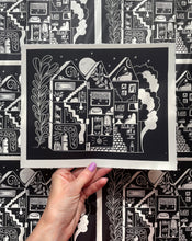 Load image into Gallery viewer, Handprinted Blockprint • Dream House in Black