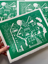 Load image into Gallery viewer, Handprinted Blockprint • Dream House in Jade Green