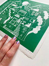 Load image into Gallery viewer, Handprinted Blockprint • Dream House in Jade Green