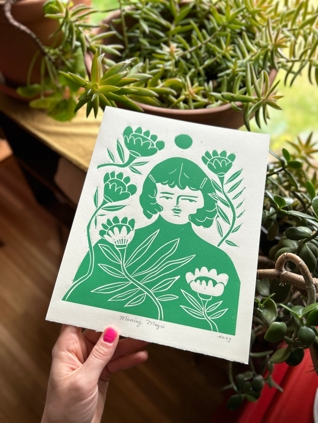 Handprinted Blockprint • “Morning Magic” in Summer Green