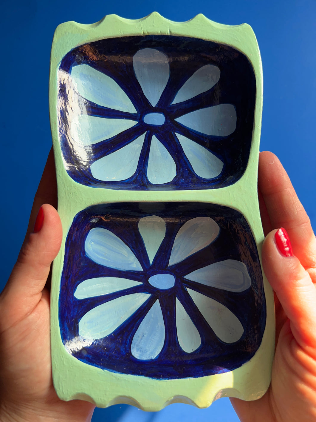 Original Acrylic Painted Dish: Double Floral Trouble (free US shipping)