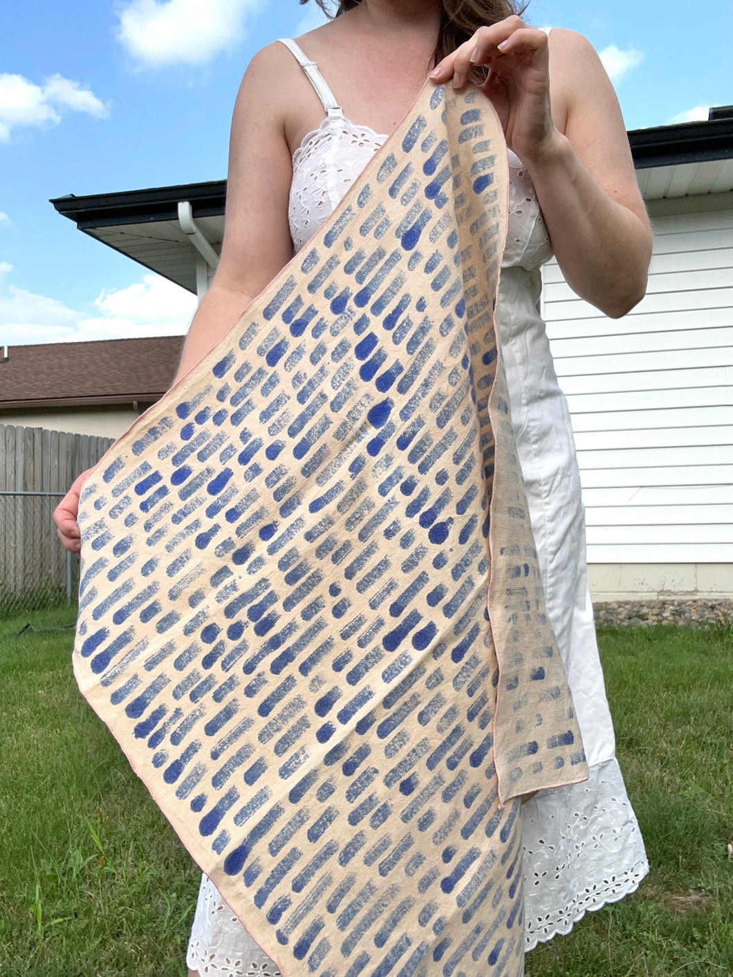 Naturally-Dyed + Hand Painted Linen Bandana — Bricks
