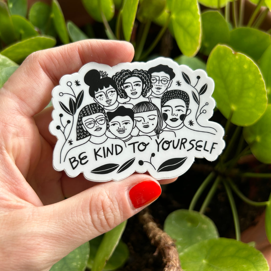 Wholesale — Be Kind to Yourself vinyl sticker in B&W
