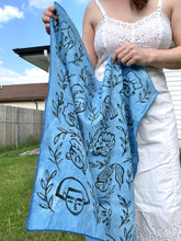 Load image into Gallery viewer, Naturally-Dyed + Hand Painted Linen Bandana — Faces + Plants 1
