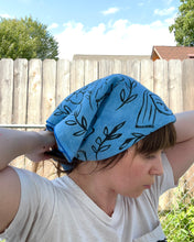 Load image into Gallery viewer, Naturally-Dyed + Hand Painted Linen Bandana — Faces + Plants 1
